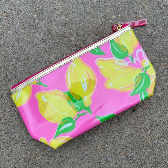 Lilly Pulitzer Estee Lauder Makeup Beauty Cosmetic Bag Pink With Lemons PVC - Picture 2 of 6